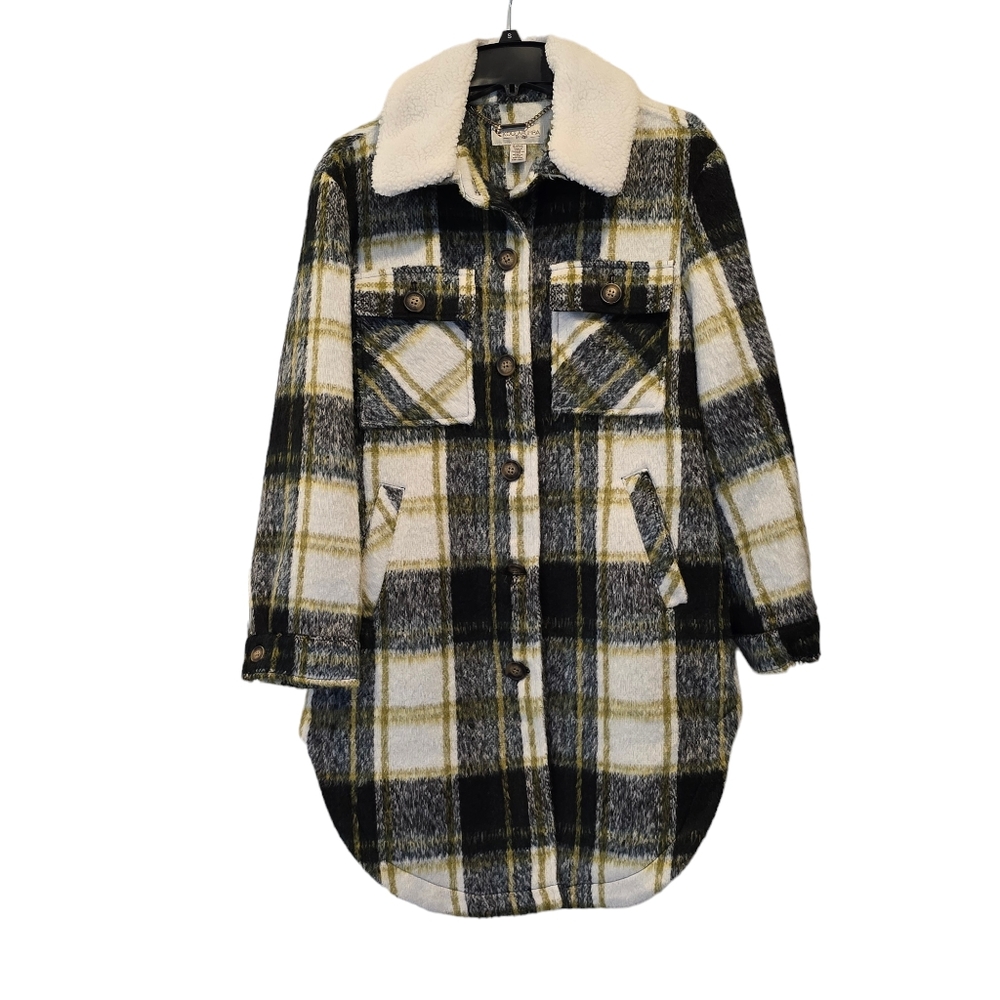 Ugg Koolaburra Plaid Mid Length Coat Shacket Jacket Removable Fur Collar
